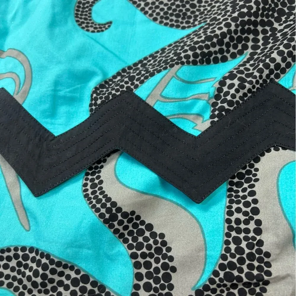Vintage 80s La Bossa octopus and starfish blue & grey midi dress, size 36 or XS